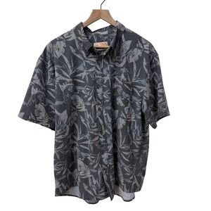 Huk Performance Fishing Shirt XL Grey Tropical Palm Leaf Fish Button Down